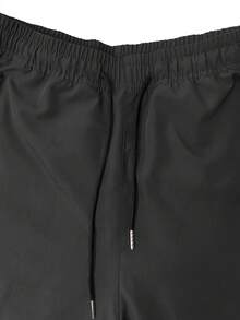 加大码男士休闲工装裤，抽绳腰带，拉链口袋 - 轻盈涤纶面料，适合春夏跑步、训练和户外活动，黑色休闲户外裤 - 黑色 - 查看 8