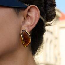 1对极简主义标语饰品Y2K风格月亮耳环，轻盈低敏树脂耳环 - 復古樹脂耳環 - 查看 15