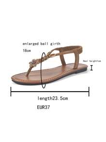 新款春夏时尚女士拖鞋，时尚休闲罗马风格一脚蹬凉鞋，黑色、米色、棕色，纯色编织舒适沙滩凉鞋，博主推荐厚底凉鞋，夏季沙滩鞋，优雅扣环低跟圆头拖鞋，防臭防滑面料串珠装饰简约户外拖鞋，百搭平底一脚蹬女士平底凉鞋 - 棕色 - 查看 8