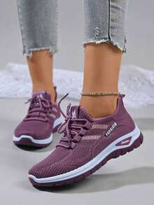 [Comfortable Slip-On Sneakers] Lightweight And Comfortable Women's Breathable Knitted Slip-On Sneakers, Low-Top Casual Shoes For All Seasons, Available In A Variety Of Sizes - 紫色 - 查看 4