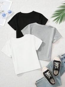 Set 3 Camisetas Manga Corta Cuello Redondo Estampado California Los Angeles Brooklyn New York  Mujer - Multicolor - Ver 2