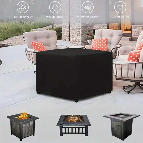 Waterproof Square Fire Pit Cover With Drawstring Closure - Durable 210T Polyester - For Outdoor BBQs, Camping & Picnics