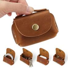 Monedero mini vintage de cuero genuino, bolsa para llaves, billetera pequeña con broche a presión para cambio, para hombres y mujeres - Azul - Ver 5