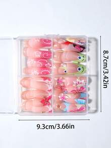 96 件（4 种混合）长方形 3D 凝胶指甲制作芙蓉花指甲蜜蜂和蝴蝶图案设计法式亚克力按压指甲长珍珠装饰完美贴合假指甲套装，包括：1 件果冻胶和 1 件指甲锉，易于佩戴夏季指甲和法式尖头指甲艺术，适合女性和女孩日常佩戴和派对使用指甲用品指甲