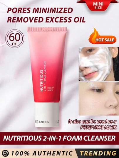 Estée Lauder 雅诗兰黛 [迷你装] 滋养二合一泡沫洁面乳 60ml / 净化毛孔，焕发光彩 / 适用于油性肌肤、粗糙肌肤及毛孔粗大堵塞肌肤 / 精心调配，富含营养的天然成分配方。这款护肤品有助于肌肤焕发光彩，展现自然活力。/