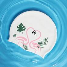 COPOZZ Gorro de natación para Adultos, de Silicona, Impermeable, cómodo, para Cabello Largo y Corto - Flamenco - Ver 9