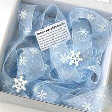 10Yard White And Light Blue Snowflake Ribbons Christmas Ribbon For Crafts Making Gift Wrapping Winter Holiday Xmas Decor Blue Sheer Wired Ribbon For Christmas Tree Garland, Winter Wreath Bows, Gift Wrapping, Home Decor Christmas Decorations Room Decor