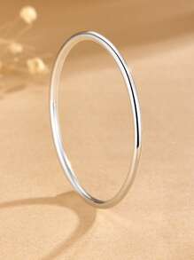 Elegant 925 Sterling Silver Plated 3mm Solid Color Smooth Bangle Fashion Simple Design Bracelet Women's Bangle Girls Daily Holiday Gift