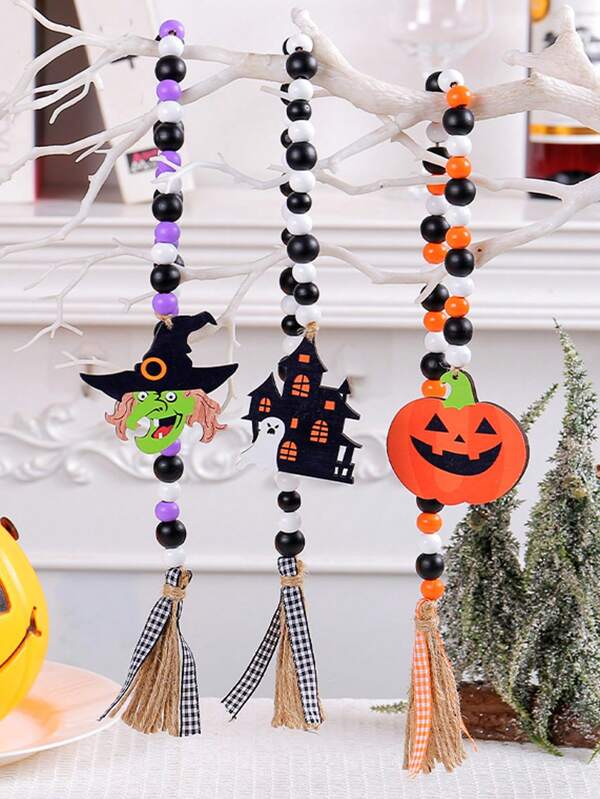 1 pieza Colgante de cuentas de madera de Halloween, Colgante creativo de castillo de bruja, Decoración de fiesta del Día de los Muertos. Regalo perfecto de Halloween y Navidad para amantes, padres y amigos.