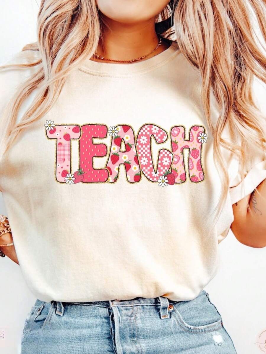 100% Cotton Floral Teach Shirt, Floral Teacher Shirt, Summer Teacher T Shirt,Spring Teacher Tee, Teacher Appreciation Gift,Back To School - 白色 - 查看 1