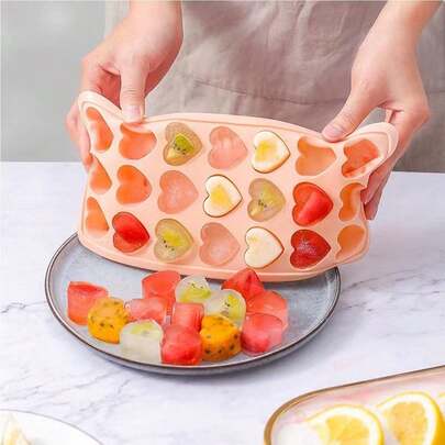 1 Piece Of Pink 21 Grid Ice Cube Mold, Creative Heart-Shaped Ice Cube Ice Making Mold, Household Soft Silicone Ice Storage Box
