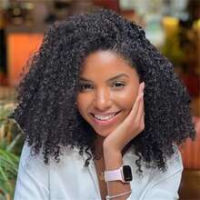 Jerry Curly One Fit All Half Wigs Human Hair 3 In 1 Half Wig Curly Wear & Go Drawsting Wigs No Glue Need Flip Over Half Wig Seamless Clip In  Deep Wave Headband Wig Beginner Friendly For Women - Natural Black - 查看 3
