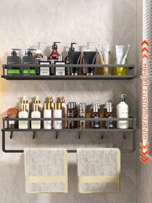 1件浴室置物架壁挂免打孔毛巾架收纳架适用于浴室/阳台/厨房，多功能家用收纳架 - 彩色 - 查看 4