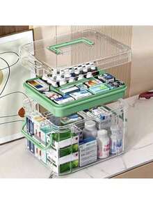 1pc Large Capacity Medical Storage Box, Lightweight Gray Color With Sturdy Handle And Secure Lid - Multi-Layer Transparent Plastic Organizer Box, Suitable For Home And Office, Durable, Easy To View And Space-Saving, Medication Storage Box, Multilayer Design, High-Quality Structure, Ideal For Healthcare Professionals