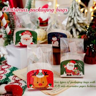 Julklappspåsar, med dekorativa pappershållare med olika designer på sidorna A och B, jultomten och rendekorerade godispåsar/presentpåsar set / 30 st jul juldekorationer julpyjamas julklappar juldekor