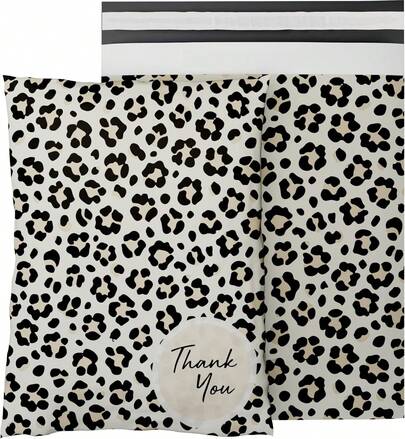 Leopard Print Poly Mailers,100Pcs Shipping Bags Thank You Print, Fashionable & Durable, For Express Delivery, Plastic Mailing Bags,Logistics Shipping Package Back To School