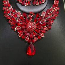 1 Set Women's Jewelry Set, Rhinestone Inlaid Necklace And Earrings 3 Pieces Fashionable And Elegant, Suitable For Brides, Weddings, Galas, Formal Occasions