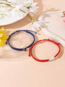 2pcs Spider & Spider Web Braided Bracelets Set, Unique Accessory For Men, Halloween, Holiday, Couples Outfit - Halloween Spider Bracelet - View 6