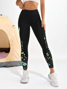 女式撞色口袋设计休闲健身紧身裤 - 彩色 - 查看 3