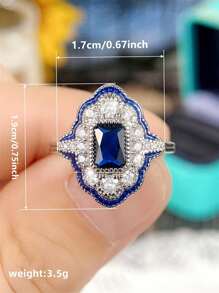 1 件华丽方晶锆石戒指，适合女士，情人节礼物，结婚周年派对珠宝，妈妈，母亲，母亲节，礼物