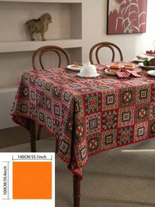 1pc Bohemian Style Decorative Tablecloth, Red Geometric Square Jacquard Tablecloth With Shell Embroidery Lace Trim, Rectangular Table Cloth Suitable For Christmas, Party, Wedding, Home Decor, Vintage Style (Slight Color Difference) - Multicolor - View 17