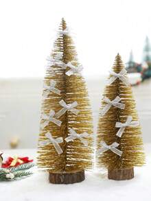 2 piezas Decoración de árbol de Navidad Adornos de escritorio Árbol de Navidad mini dorado simulado con lazo Adecuado para decoración de fiesta de Navidad, decoración de sala de estar, decoración de mesa, decoración del hogar Estilo natural pastoril y campestre, repisa de chimenea y exhibición, ideal para fiestas con tema navideño y embellecimiento festivo, decoraciones navideñas de diseño festivo Invierno