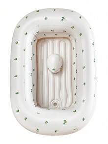 1个/多种图案可选 便携式小熊印花充气婴儿浴盆，防滑设计，可折叠易收纳，柔软靠背支撑，适合新生儿洗澡，居家旅行皆宜