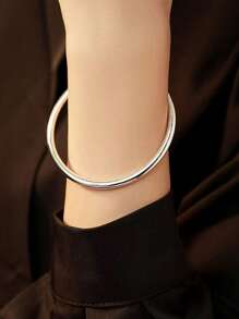 Elegant 925 Sterling Silver Plated 3mm Solid Color Smooth Bangle Fashion Simple Design Bracelet Women's Bangle Girls Daily Holiday Gift