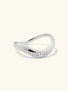 Eleganter und einzigartiger 925er Sterlingsilber Chic minimalistischer Wellen-Zirkonia-Ring für Frauen als Alltagsschmuck und Liebesgeschenk