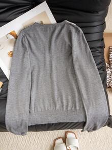 Women's V-Neck Long Sleeve Lace Trim Slim Fit Pullover Sweater