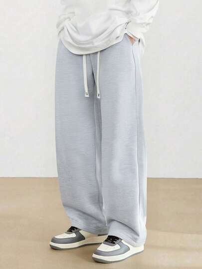 Men's Knitted Straight Leg Pants, Lightweight, All-Match Versatile Casual Sweatpants For Summer