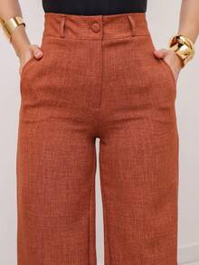 YING ZI Wide Leg Linen Tailored Formal Pants - Rust Brown - View 4
