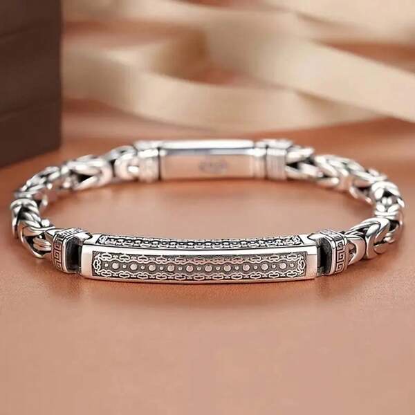 Men's Bracelet  Retro Peace Pattern Woven Chain Bold Fashion Personality Single Bracelet