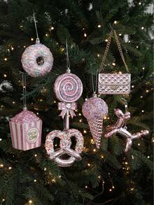 1pc Christmas Pink Pendant, Pink Cartoon Donut, Christmas Tree Decoration Pendant In The Shape Of A Bag Cake, Christmas Gift Home Decor Christmas Decorations Room Decor Winter