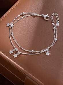 Silver Minimalist Double Layer Star Bracelet Chain Shining Adjustable Bracelet Women's Jewelry Suitable For Daily Wear