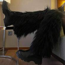 OSPNIEEK Womens Faux Fur Furry Leg Warmers - 黑色 - 查看 4
