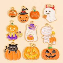 10pcs Halloween Enamel Accessories Pumpkin & Ghost Pendant, Suitable For DIY Jewelry Making Earrings Necklace Crafts Halloween Party Gifts