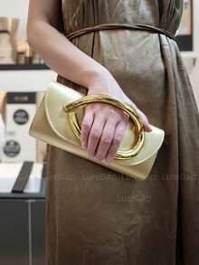 [Embrague de lujo] Bolso de mano de diseñador de lujo - Elegante embrague de mujer para la noche | Asa de metal con tono dorado y cierre magnético, calidad premium de PU, ideal para fiestas y bodas