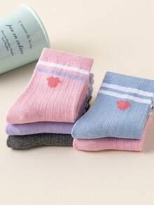 Disney 5双装儿童可爱运动双条纹米妮头像袜子，女童中筒袜，韩版卡通男童秋冬袜，婴儿袜 - 彩色 - 查看 10