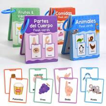 Lachilly Tarjetas didácticas para aprender vocabulario en español, tarjetas de aprendizaje de vocabulario para niños, palabras de alimentos, animales, partes del Body, frutas, verduras, tarjetas cognitivas educativas para preescolar y jardín de infantes, herramientas de aprendizaje de idiomas, recursos y materiales de aprendizaje para el hogar y el aula