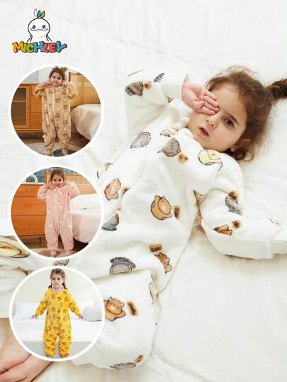 MICHLEY MICHLEY 1Pc Flannel Baby Sleeping Bag 0-7 Years Unisex Pajamas, Long Sleeve Zipper Wearable Sleeping Bag Suitable For Autumn And Winter Boys Girls Cute Casual Suitable For Fun And Vacation Baby Products