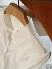 Camisa de manga larga con botones de unicolor casual para mujer - Blanco - Ver 2