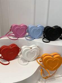 1pc Cute & Fresh Heart-Shaped Crossbody Bag, Made Of PU Material, With Zipper Closure, Adjustable Strap, Large Capacity, Suitable For Teenagers, Fashionable For School, Outdoor, Travel Or Daily Use, Great Gift For Friends - Love Crossbody Bag - View 3