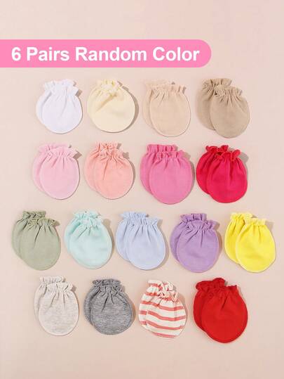 6 双各式花卉图案新生儿防抓手套，适合所有季节，婴儿护理配件