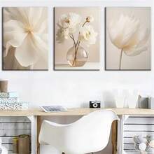 1 peça/3 peças pôsteres de artes de parede botânico moderno boêmio bege flores brancas plantas pinturas em tela impressões para decoração de casa sala de estar quarto escritório dormitório design de fundo imagem presentes descolados moldura opcional - Multicolorido - Ver 5