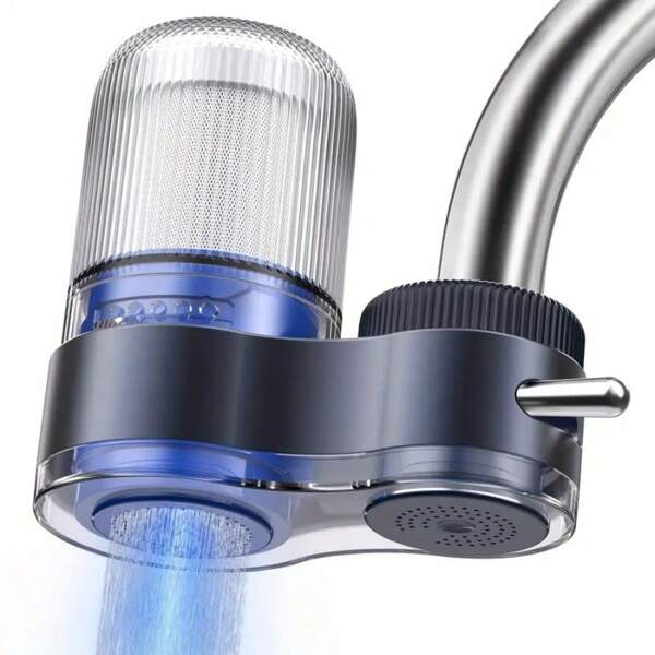Purificateur d'eau d'évier, purificateur d'eau de robinet (sans lumière), purificateur d'eau de robinet à charbon actif peut éliminer le chlore, le tartre, les métaux lourds et les odeurs, et est livré avec 2 cartouches filtrantes