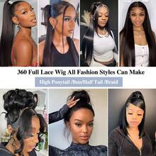 bling hair Hidden Strap Straight 360 Lace Front Wigs Human Hair Pre Plucked Pre Bleached  Glueless Brazilian Virgin Wig With Drawstring 200 Density  Full Lace Wigs For Women 22 Inch - Natural Black - 查看 9