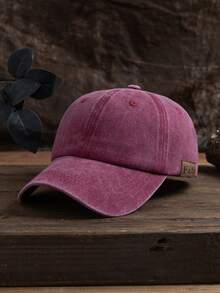 1 pieza Gorra de béisbol unisex de estilo casual y de moda para exteriores, ajustable, con etiqueta, de unicolor lavado, estilo retro de calle, adecuada para combinar a diario, tipo gorra de papá - A - Ver 9