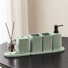 Ceramic Bathroom Set, Display Home Bathroom Decor, Liquid Soap Dispenser Refill Bottles, Bathroom Tray, Display Home Decor, Toothbrush Holder, Rinse Cup, Soap Dish Bathroom Vanity Set, Bathroom Accessories Set, Toothpaste Holder, Lotion Bottle, Soap Dish, Rinse Cup, Freely Combinable [New Batch With Reinforced Packaging]