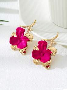 Small Niche Design, Rose Red Contrasting Asymmetrical Flower Shaped Earrings, Fashionable Earrings, Women's Gathering Holiday Gifts, The Best Gift For Female Friends